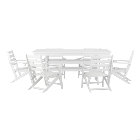 Flash Furniture Tolleson 7 Pc Adirondack Set w/72-in Rectangle Recycled HDPE Table and 6 Chairs w/Cupholders, Wht LE-HMP-158-2037-WHT-GG